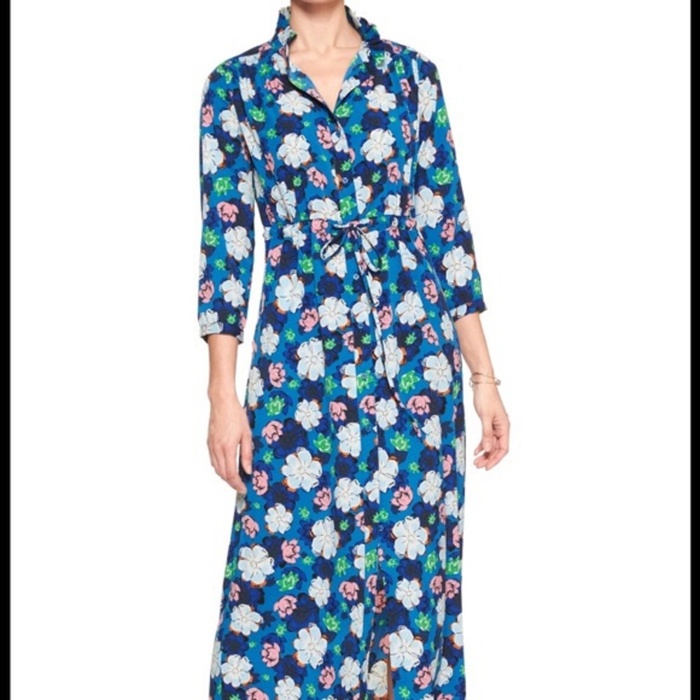 Banana Republic Blue Floral 3/4 Maxi